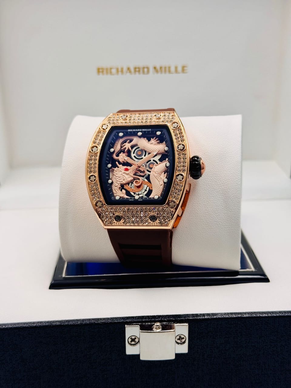 Hollow Night Glow Men's with Diamond Inlaid Dragon Face Chinese Style Watch