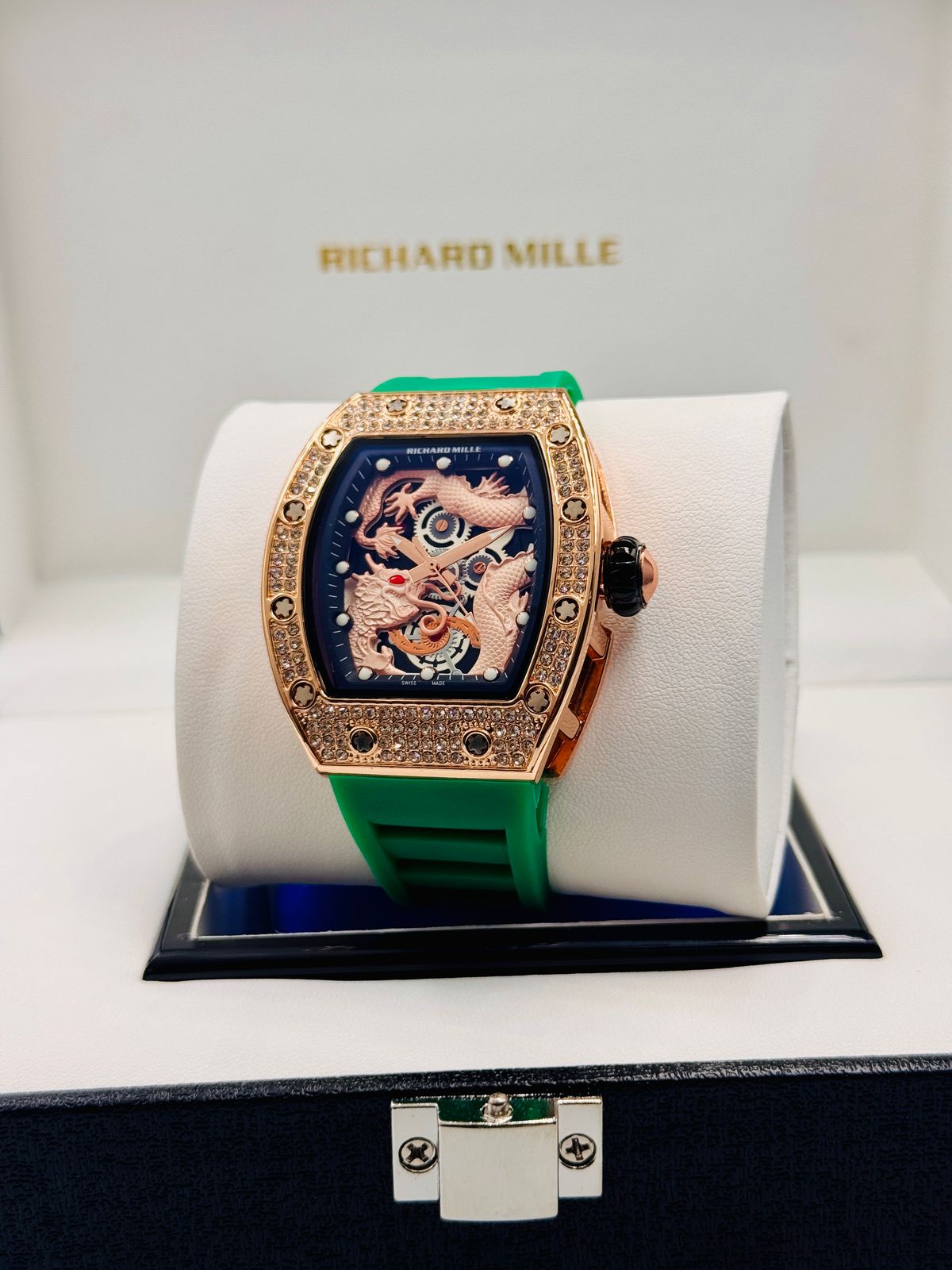 Hollow Night Glow Men's with Diamond Inlaid Dragon Face Chinese Style Watch