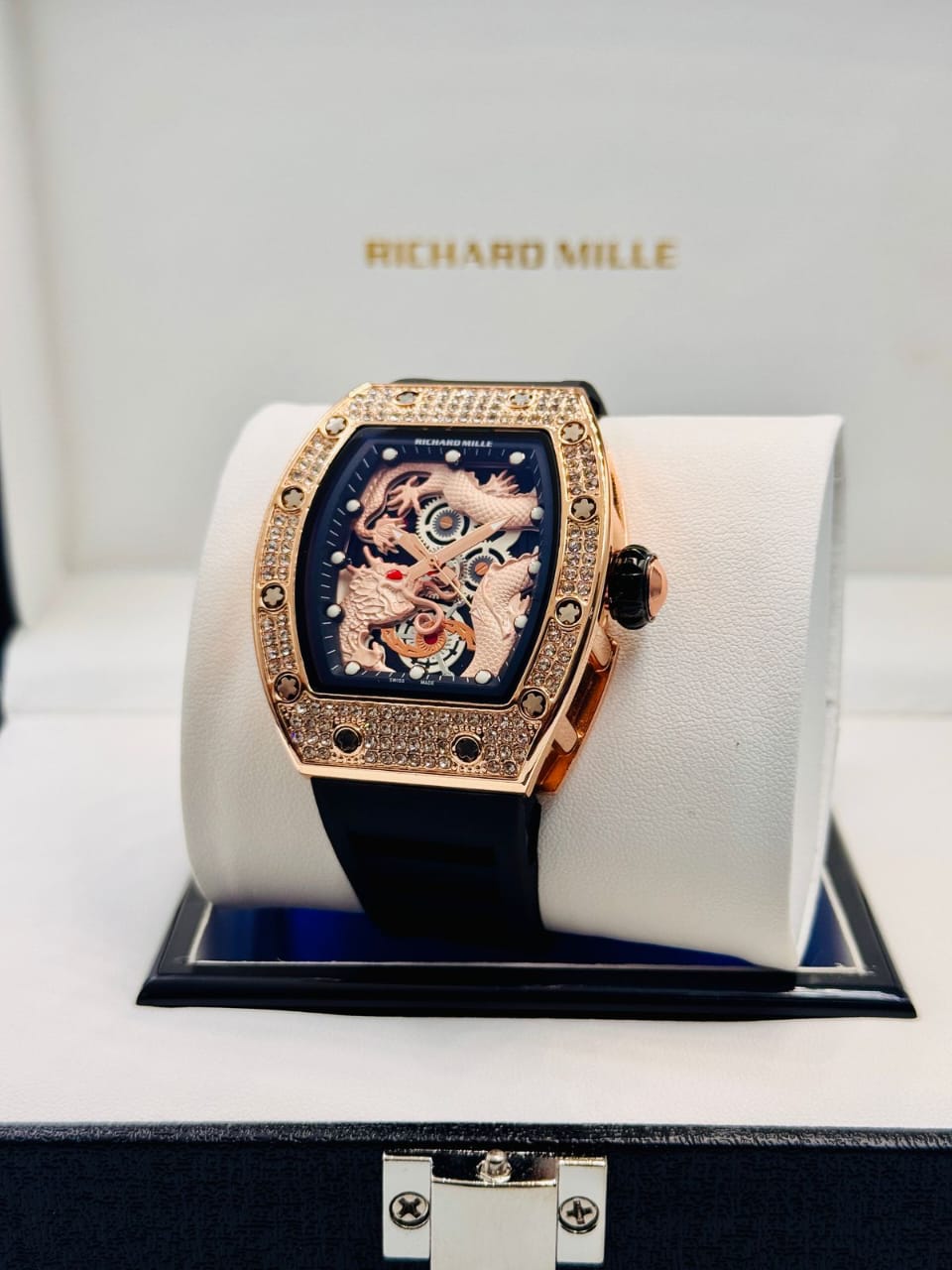 Hollow Night Glow Men's with Diamond Inlaid Dragon Face Chinese Style Watch