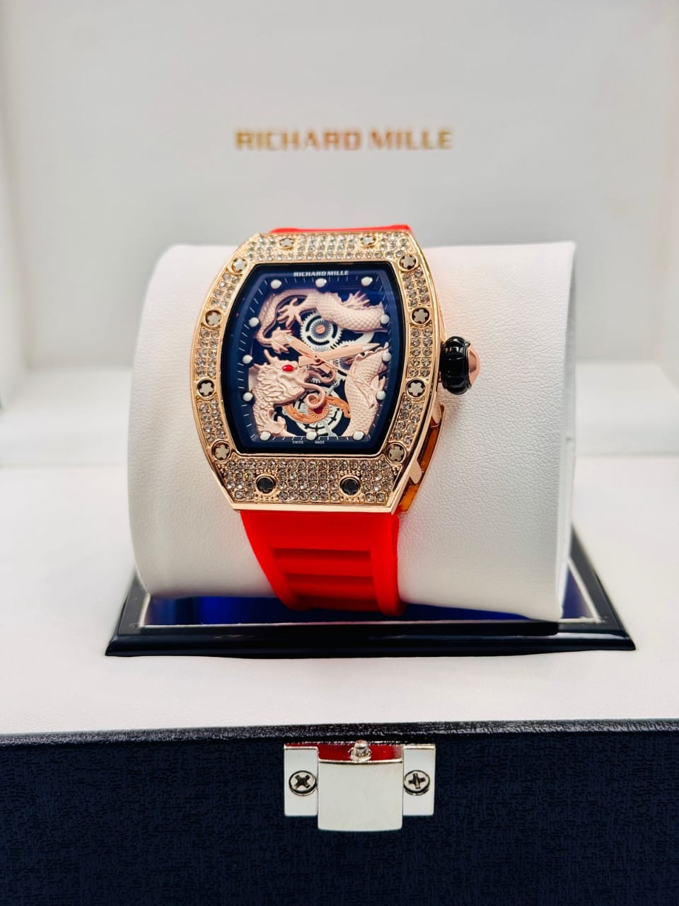 Hollow Night Glow Men's with Diamond Inlaid Dragon Face Chinese Style Watch