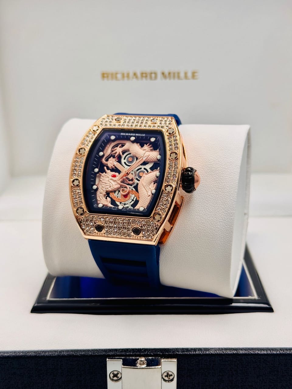 Hollow Night Glow Men's with Diamond Inlaid Dragon Face Chinese Style Watch