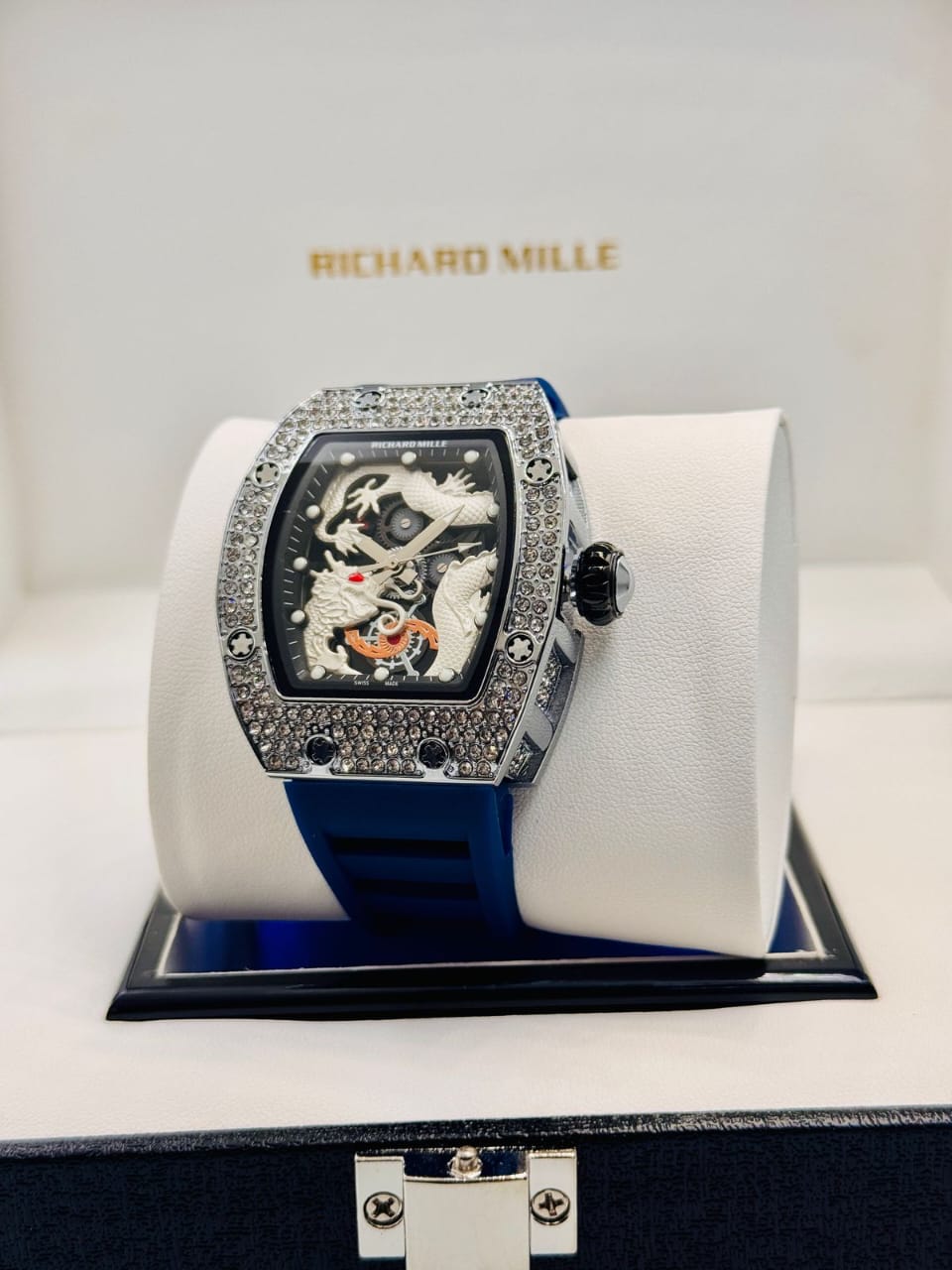 Hollow Night Glow Men's with Diamond Inlaid Dragon Face Chinese Style Watch