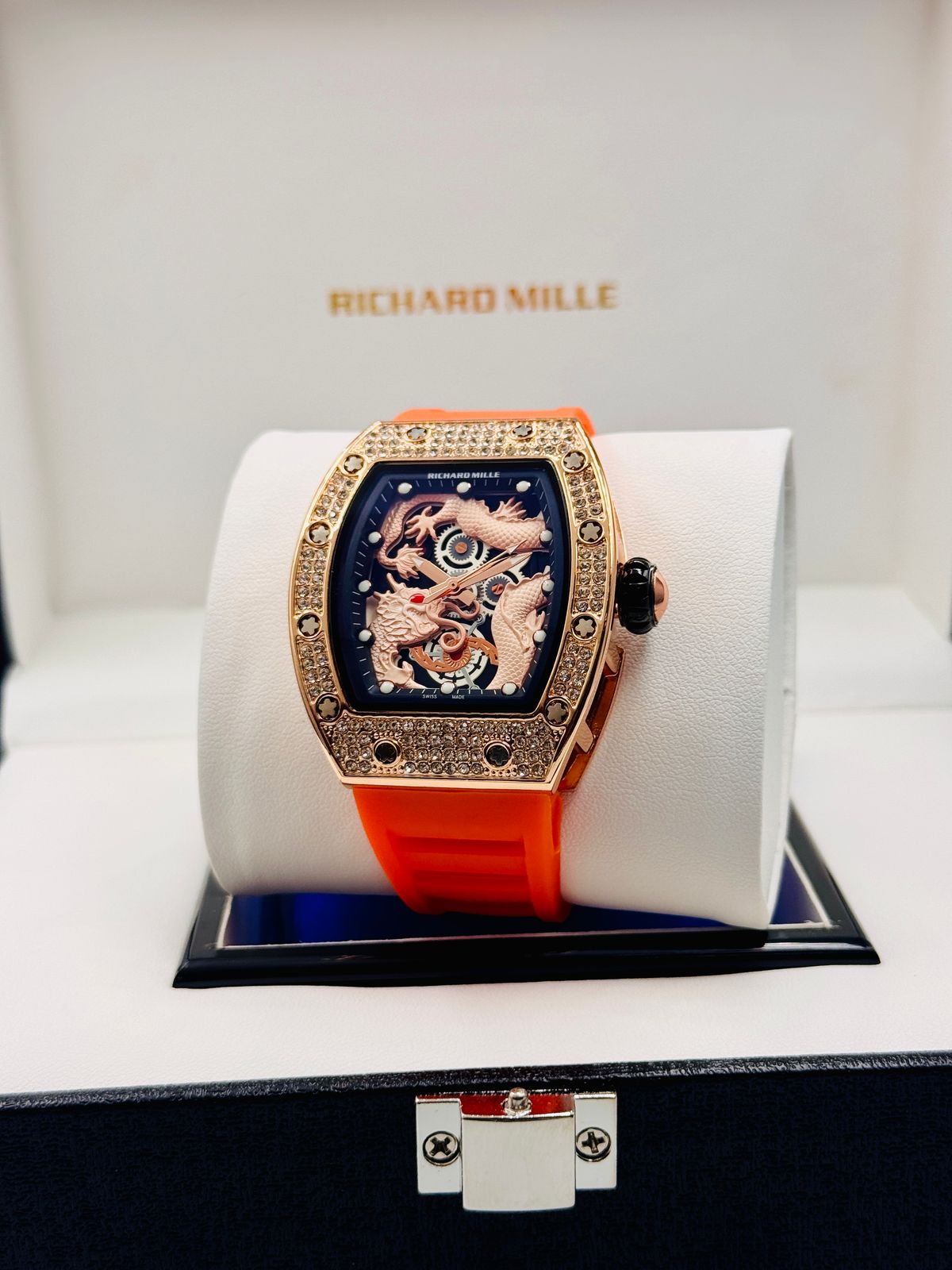 Hollow Night Glow Men's with Diamond Inlaid Dragon Face Chinese Style Watch