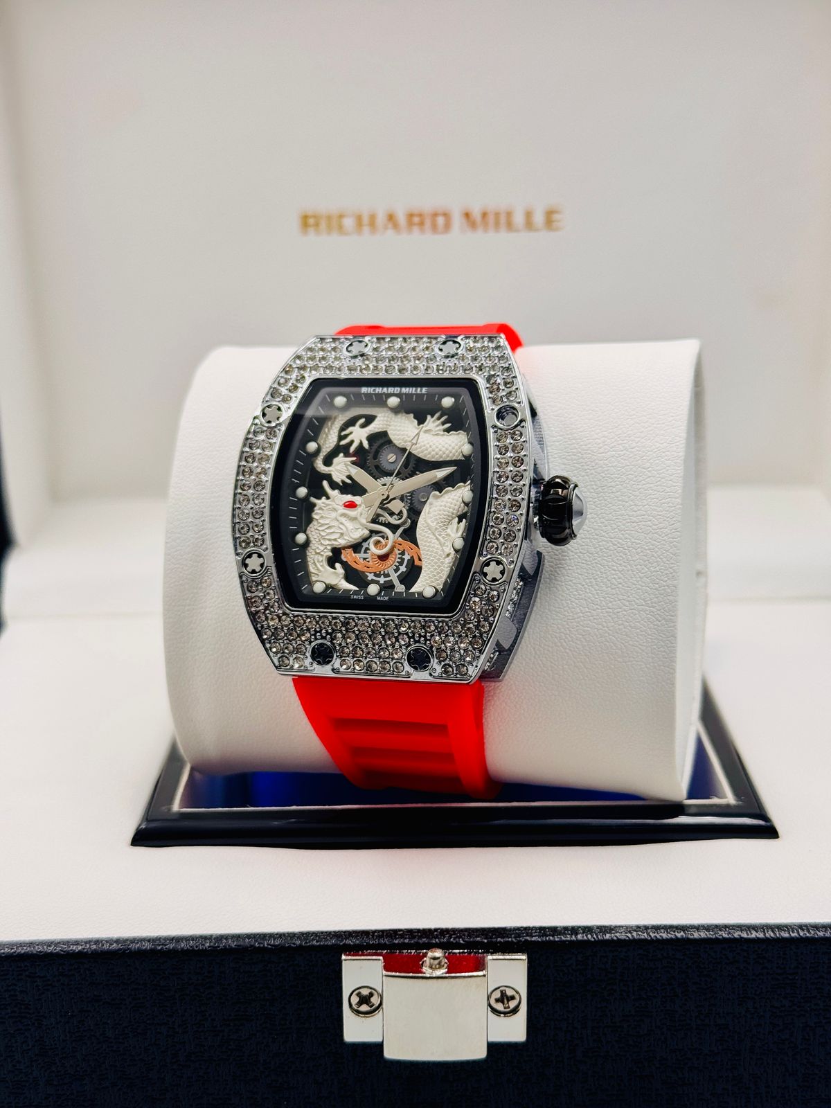 Hollow Night Glow Men's with Diamond Inlaid Dragon Face Chinese Style Watch